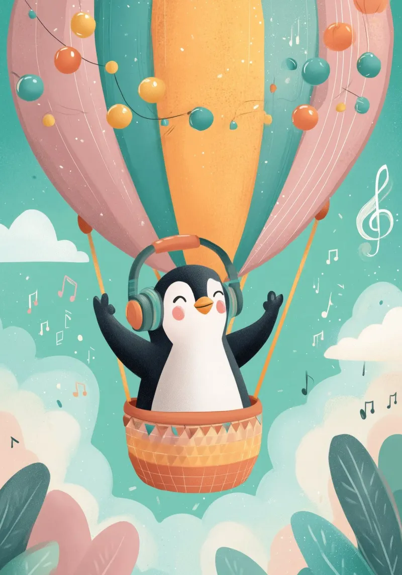 Penguin in the Clouds poster con telaio in plastica da Kiara