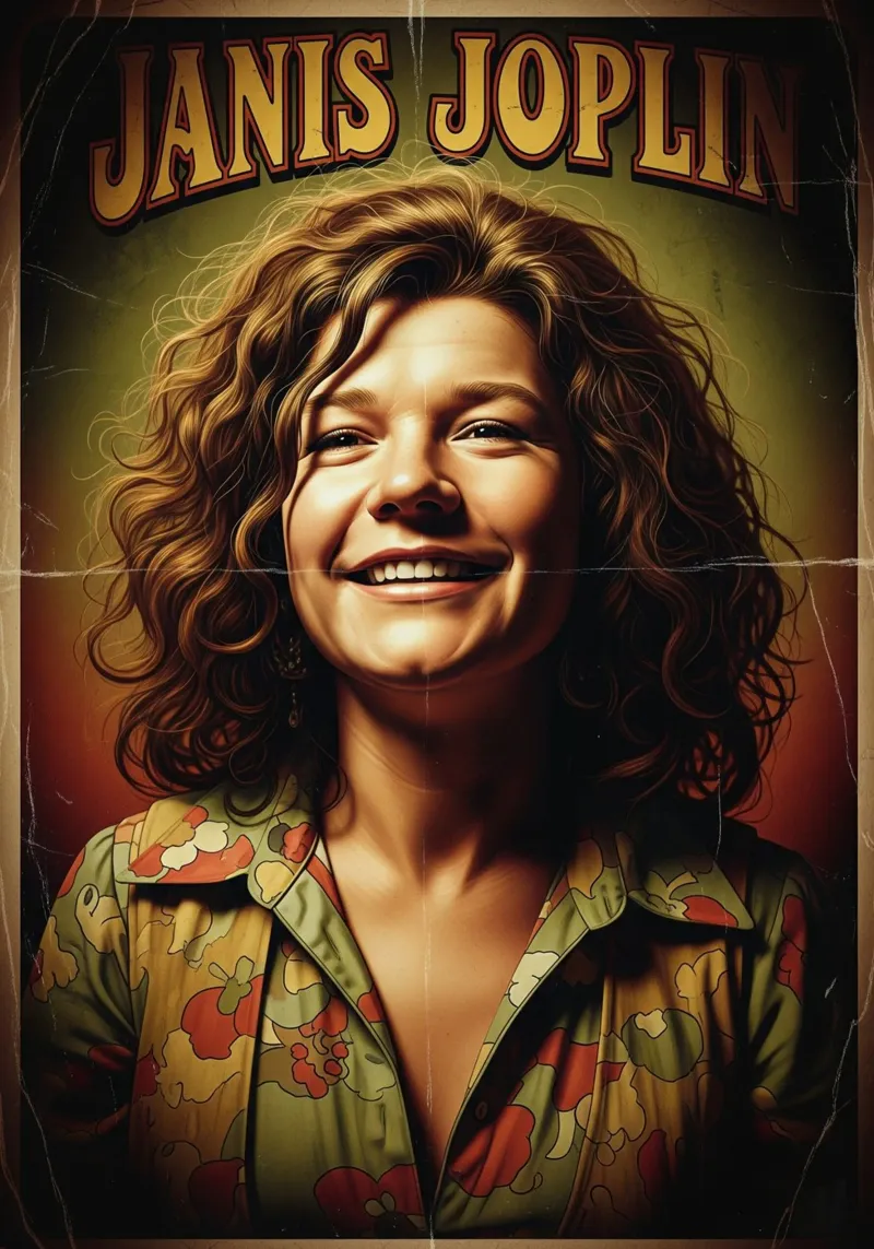 Janis Joplin vintage #2 poster con telaio in legno da Lembayung art
