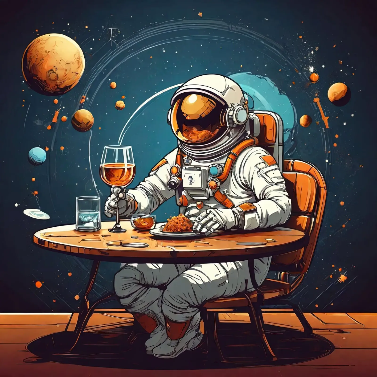Diner astronaut canvas with Floater frame by Delaney Okuneva