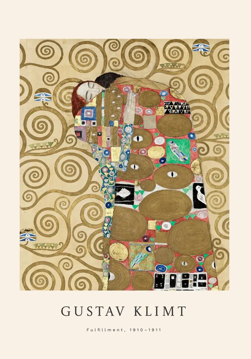 Gustav Klimt - L'appagamento poster con telaio in legno da Roy Terrell
