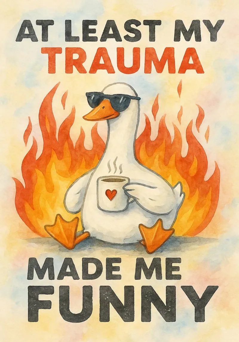 Wenigstens hat mein Trauma mich zu einer lustigen Gans gemacht. Poster mit Holzrahmen von wadasx