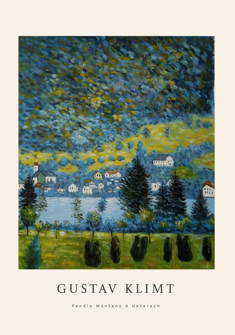 Gustav Klimt - Pendio Montano A Unterach poster con telaio in legno da Roy Terrell