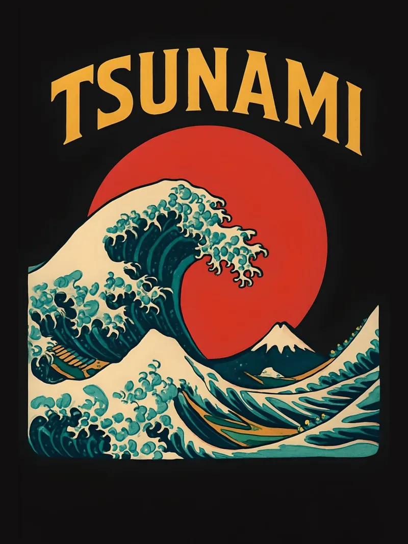 The Great Wave off Kanagawa with tsunami and sunset canvas with Floater frame by 🥝 KIWI STORE