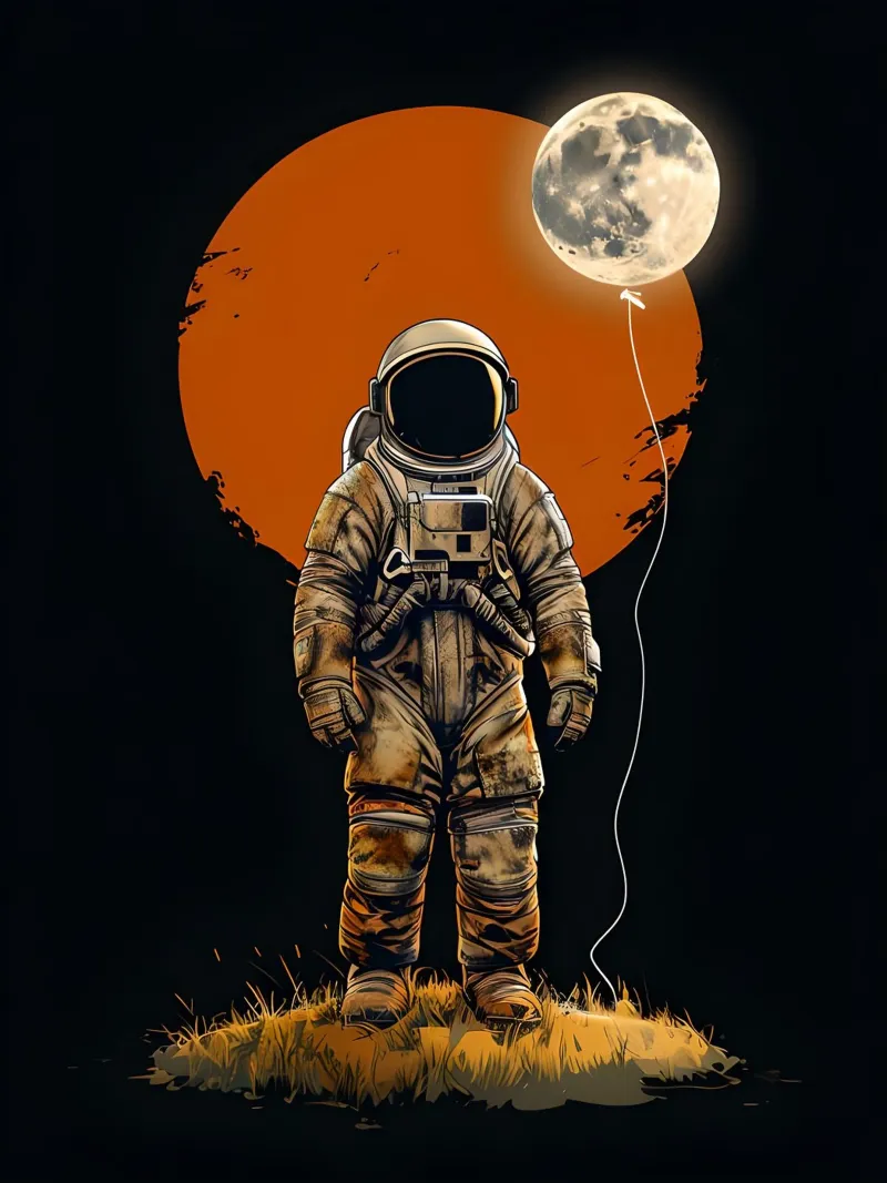 Astronauta con pallone lunare poster con telaio in plastica da 🥝 KIWI STORE