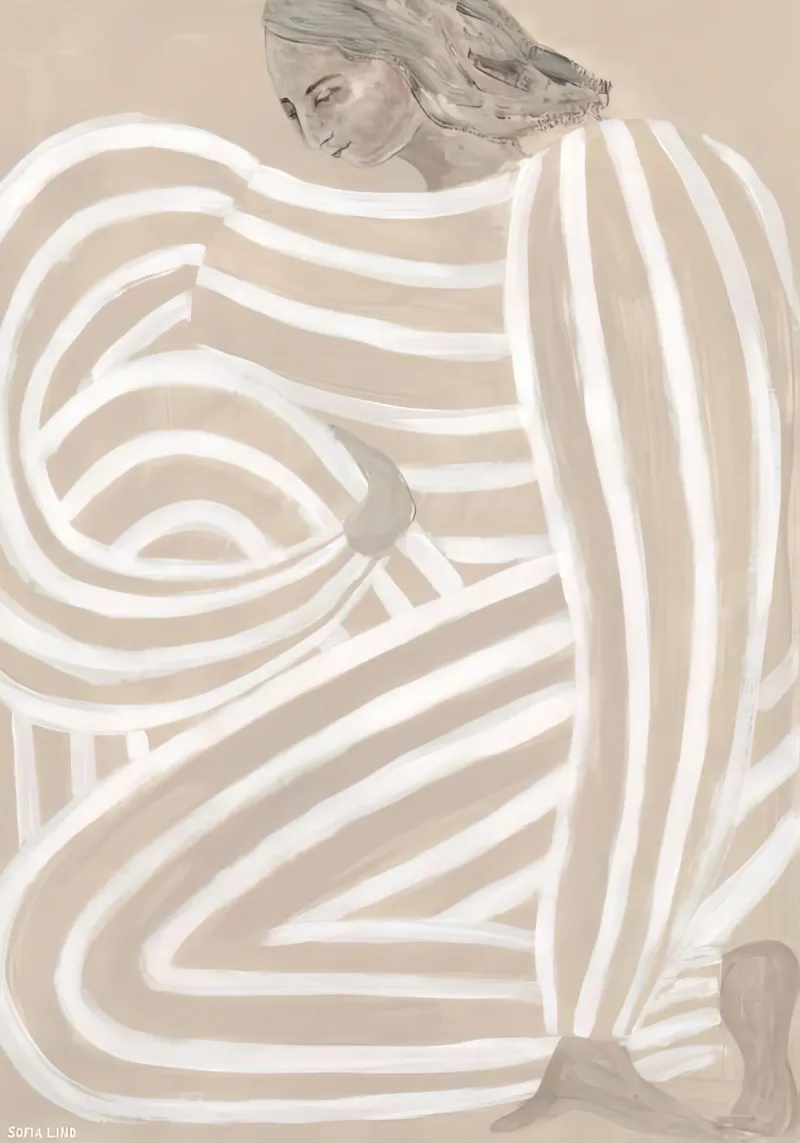 hold on beige stripe portrait sofia lind poster con telaio in legno da panaiti vascu