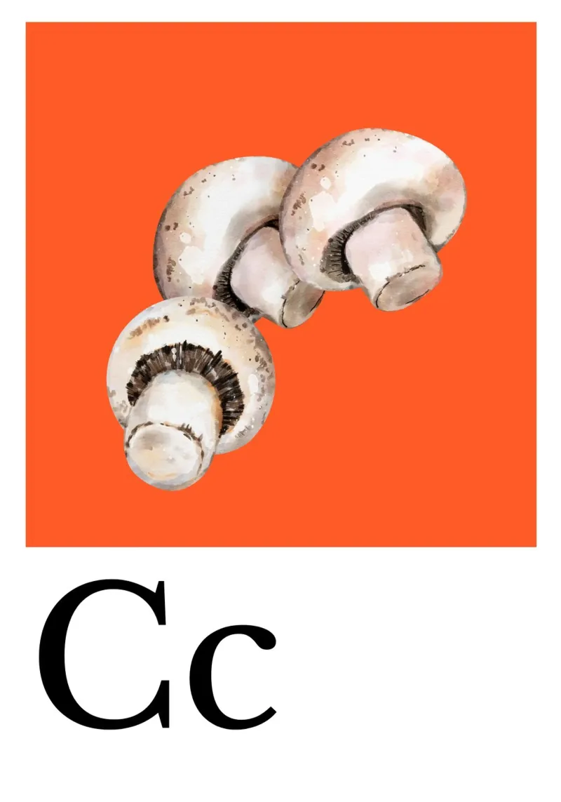 Buchstabe C - C wie Champignons Poster mit Holzrahmen von Grünkraftwerk