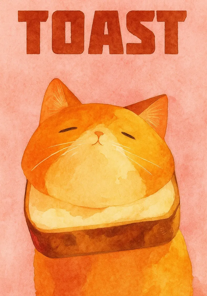 divertente gatto toast poster con telaio in plastica da wadasx