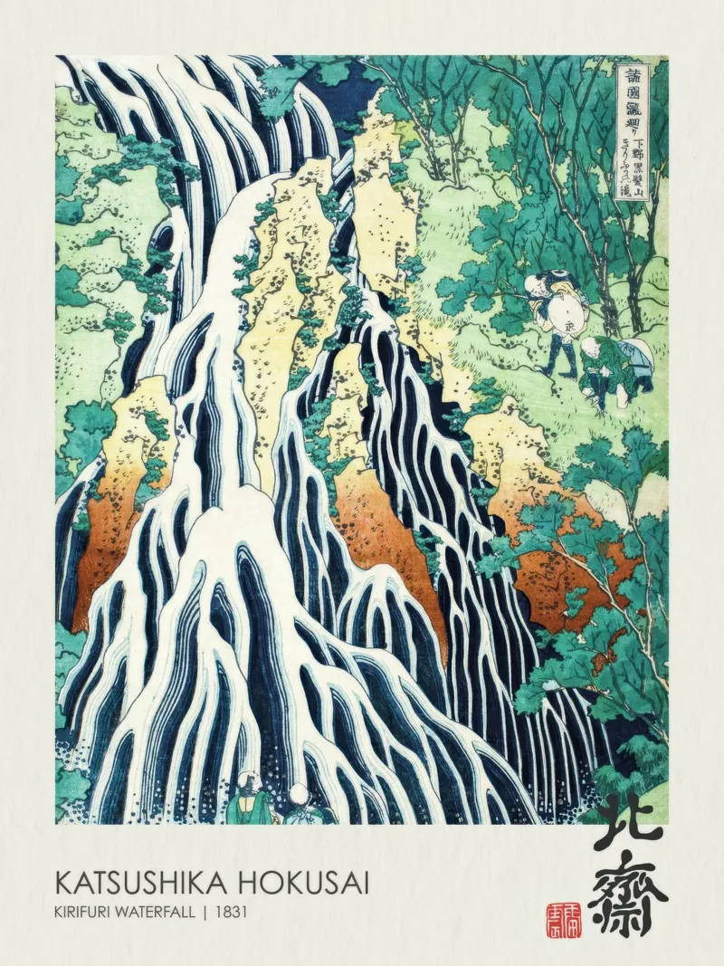 Cascata di Kirifuri (1831) poster con telaio in alluminio da Robyn Santiago