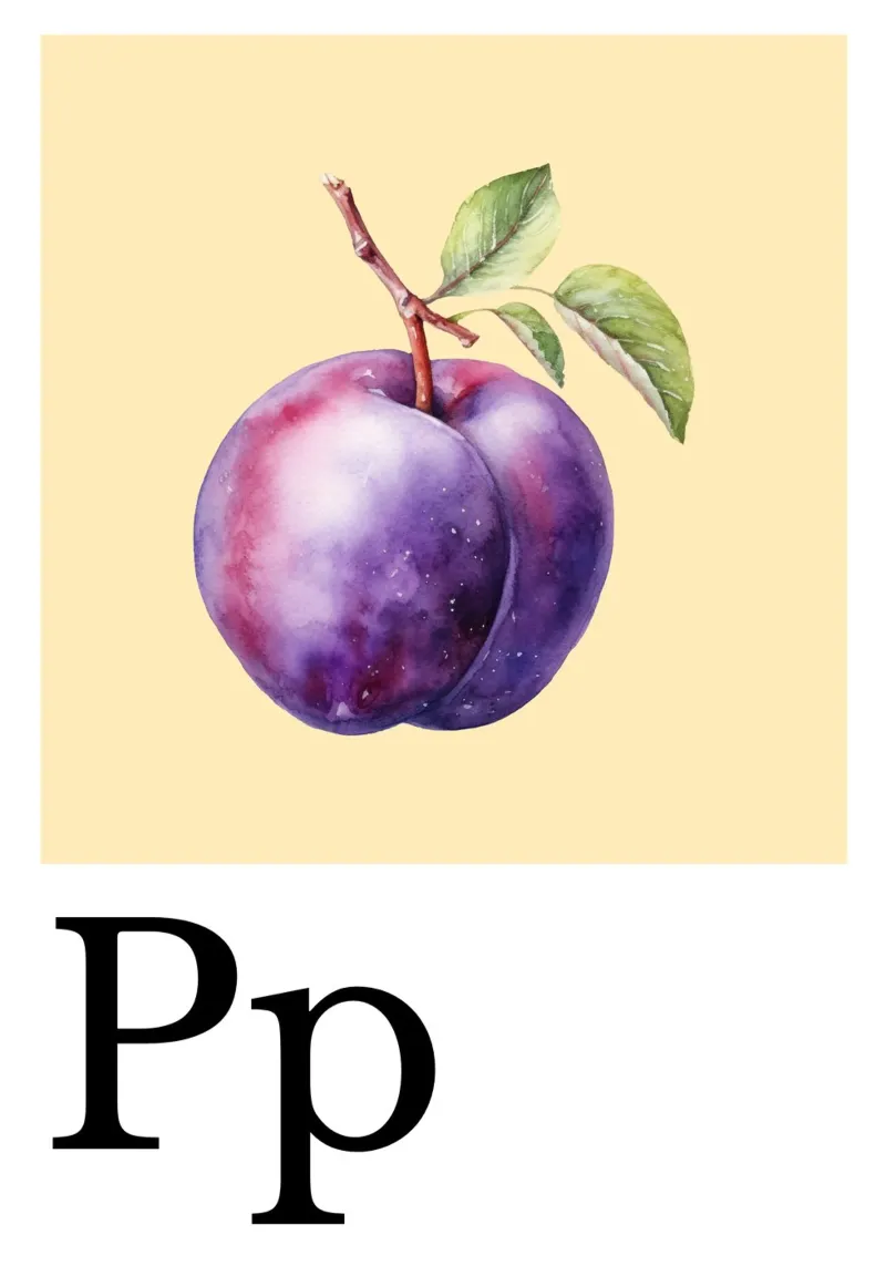Buchstabe P - P wie Pflaume poster con telaio in alluminio da Grünkraftwerk