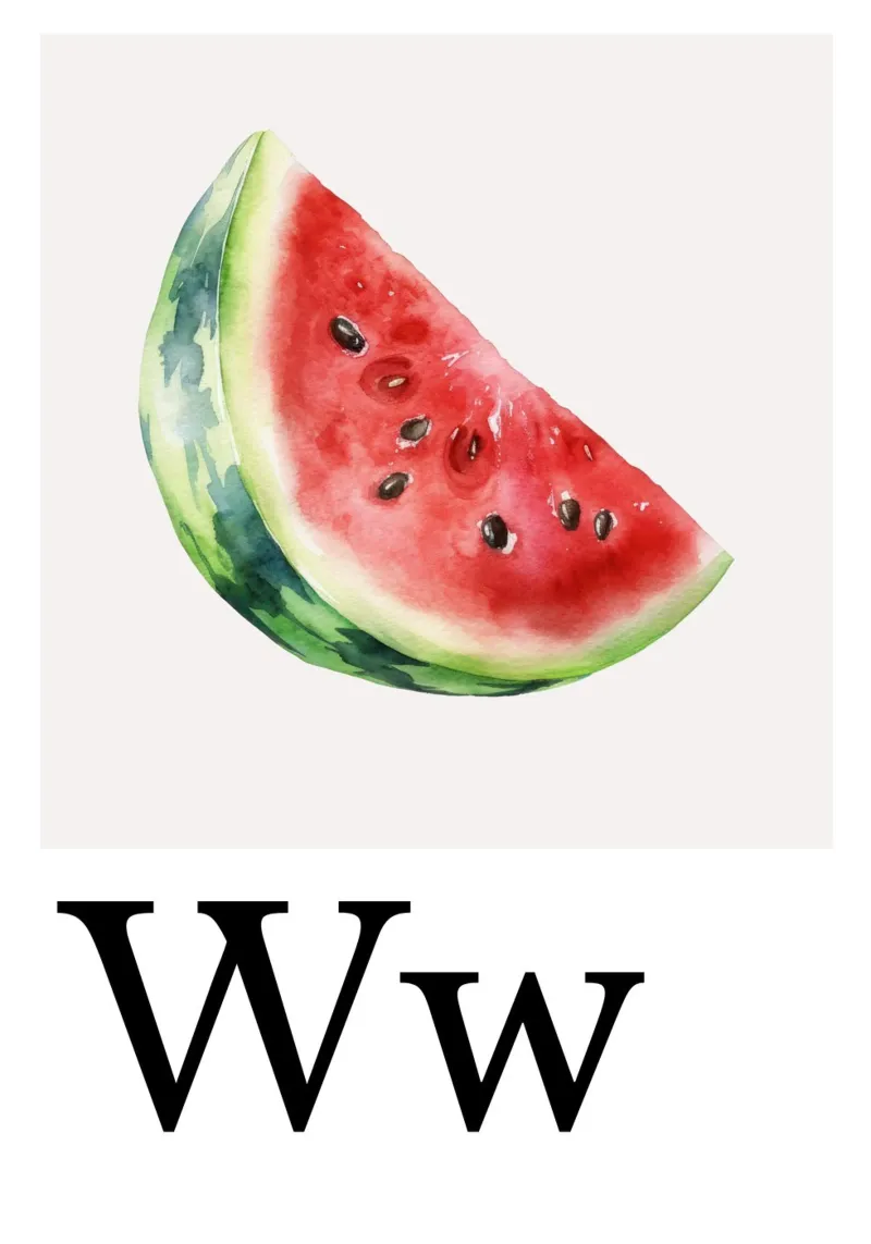 Buchstabe W - W wie Wassermelone poster con telaio in alluminio da Grünkraftwerk