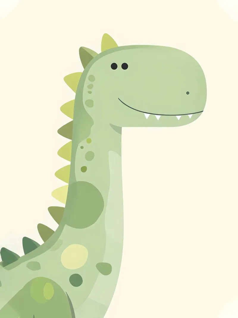 Illustration d'un dinosaure vert mignon en dessin animé poster avec cadre en plastique de 🐹 BABY ART PRINTS