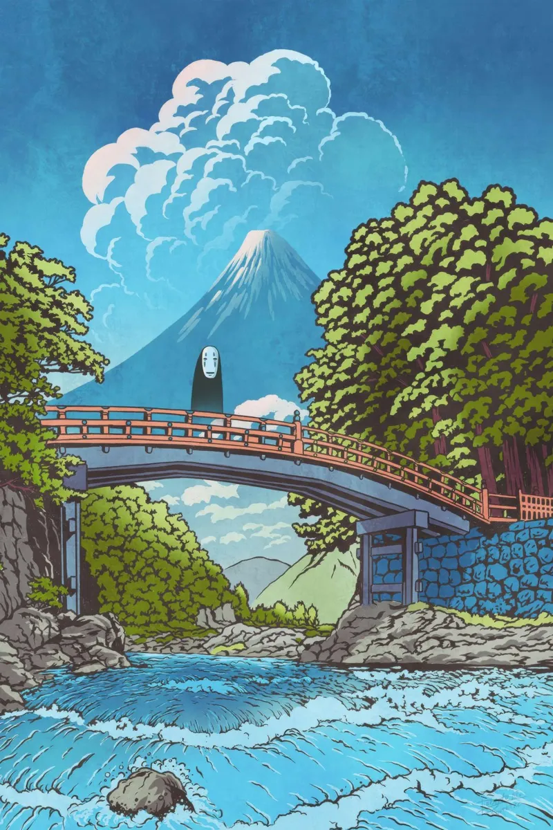 Kaonashi - Spirito del ponte sul fiume poster con telaio in plastica da Junior Harrington