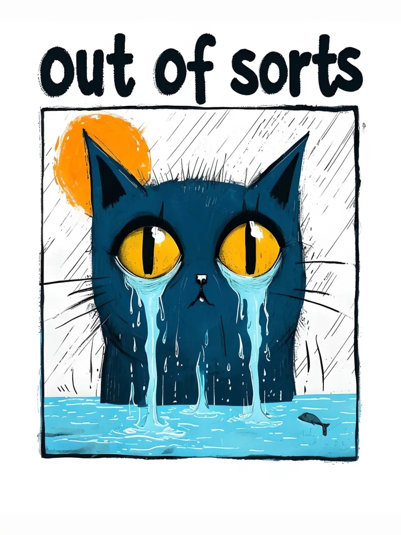 Droevige kat "Out of Sorts canvas met Baklijst van 🥝 KIWI STORE