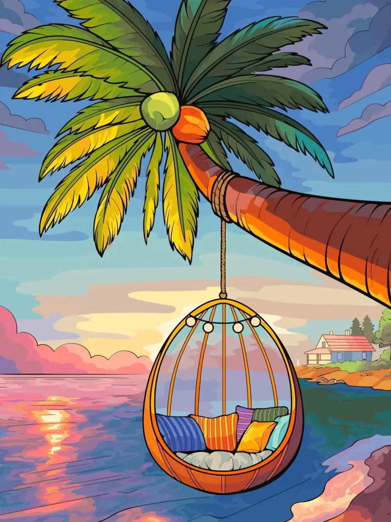 swing under the coconut tree poster con telaio in plastica da Dumery Art