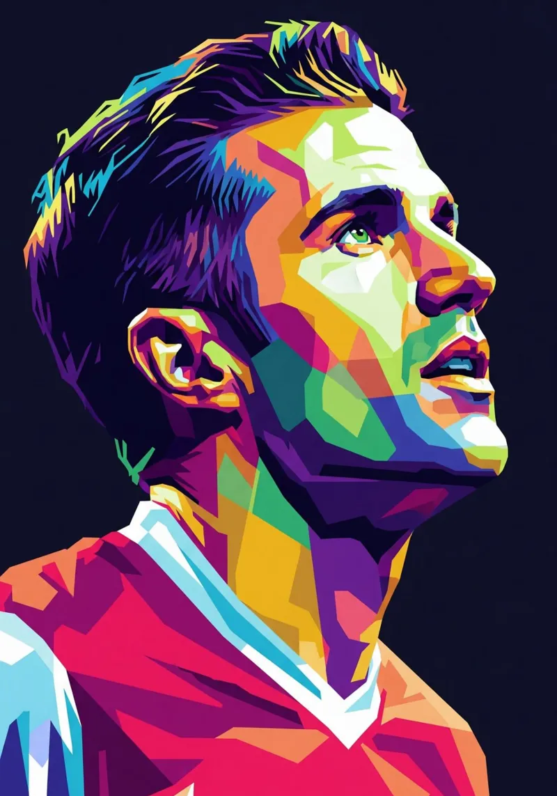 Ritratto pop art di Robin Van Persie poster con telaio in alluminio da Hantamrata