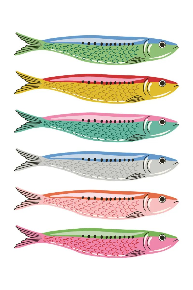 Rainbow coloured sardines poster con telaio in legno da Vivdesign
