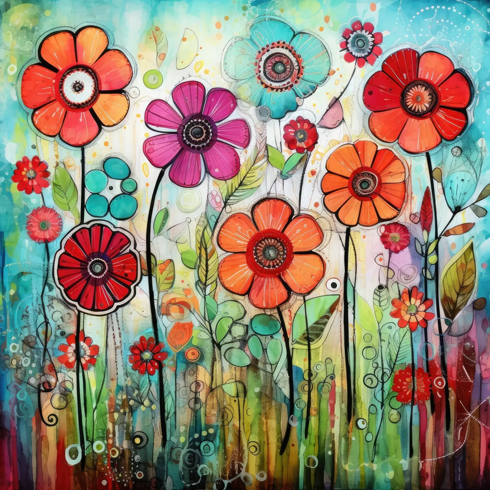 Fioriture colorate in giardino poster con telaio in legno da Botanical Pattern House