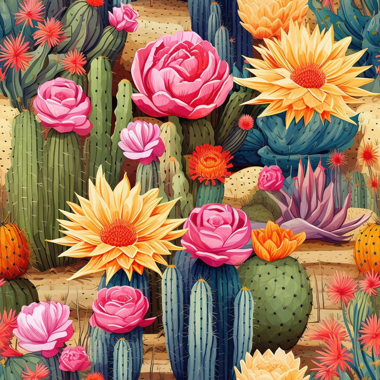 Il paese delle meraviglie in fiore del deserto poster con telaio in plastica da Botanical Pattern House