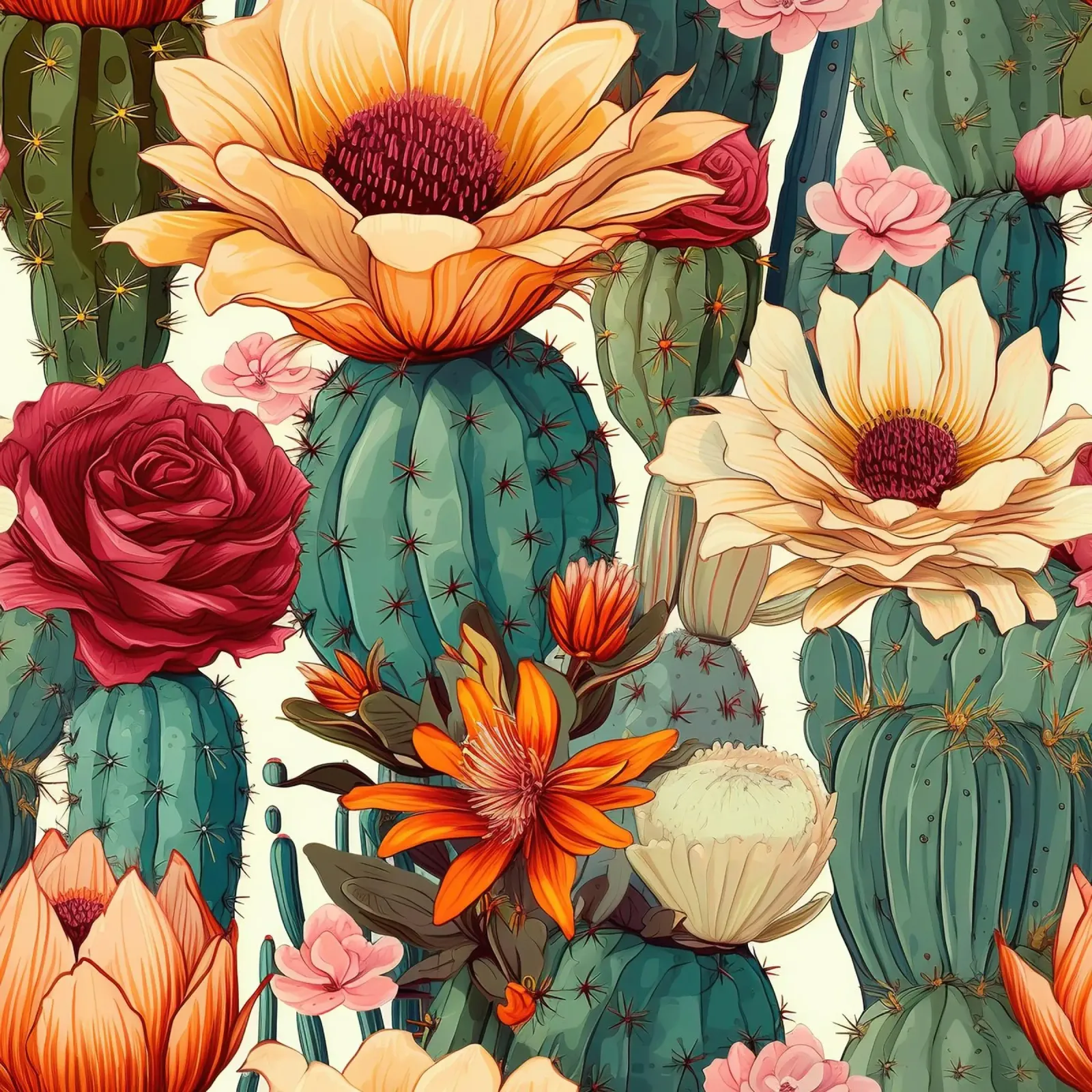 Macro Cacti Carnival poster con telaio in legno da Botanical Pattern House