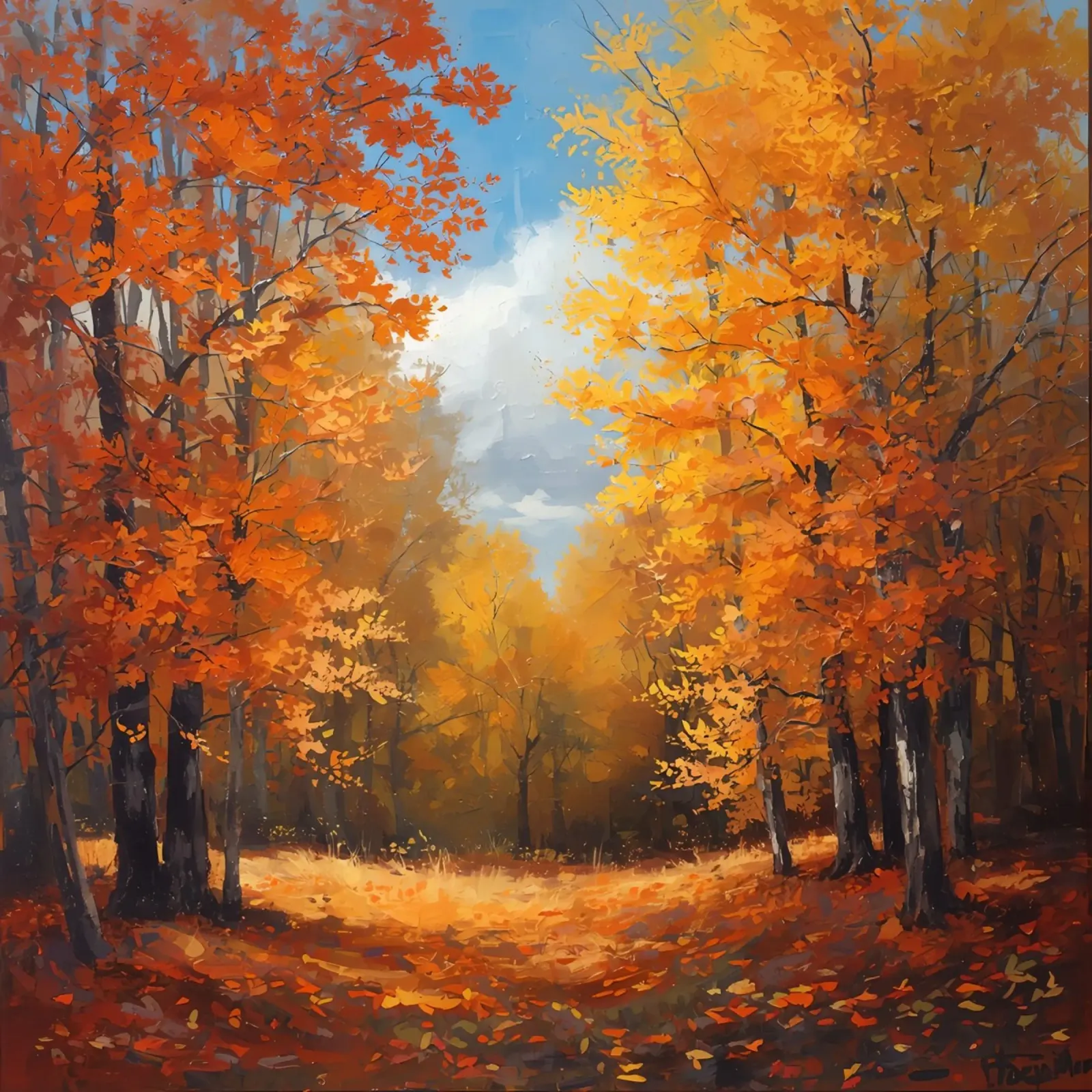 Paesaggio forestale d'autunno poster con telaio in legno da DesignDoodle