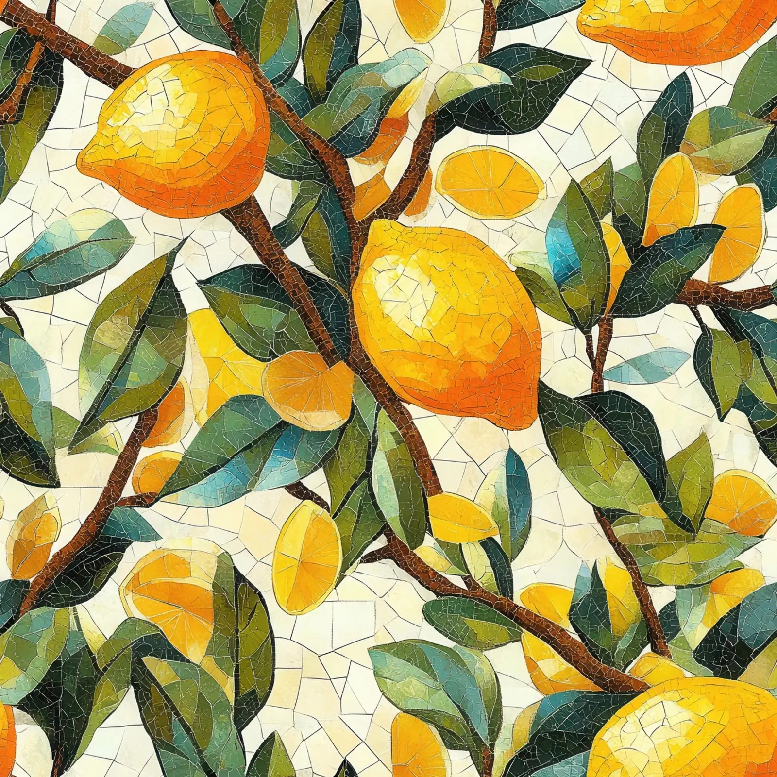 Mediterranean Citrus Mosaic Lemon Harvest canvas with Floater frame by Botanical Pattern House
