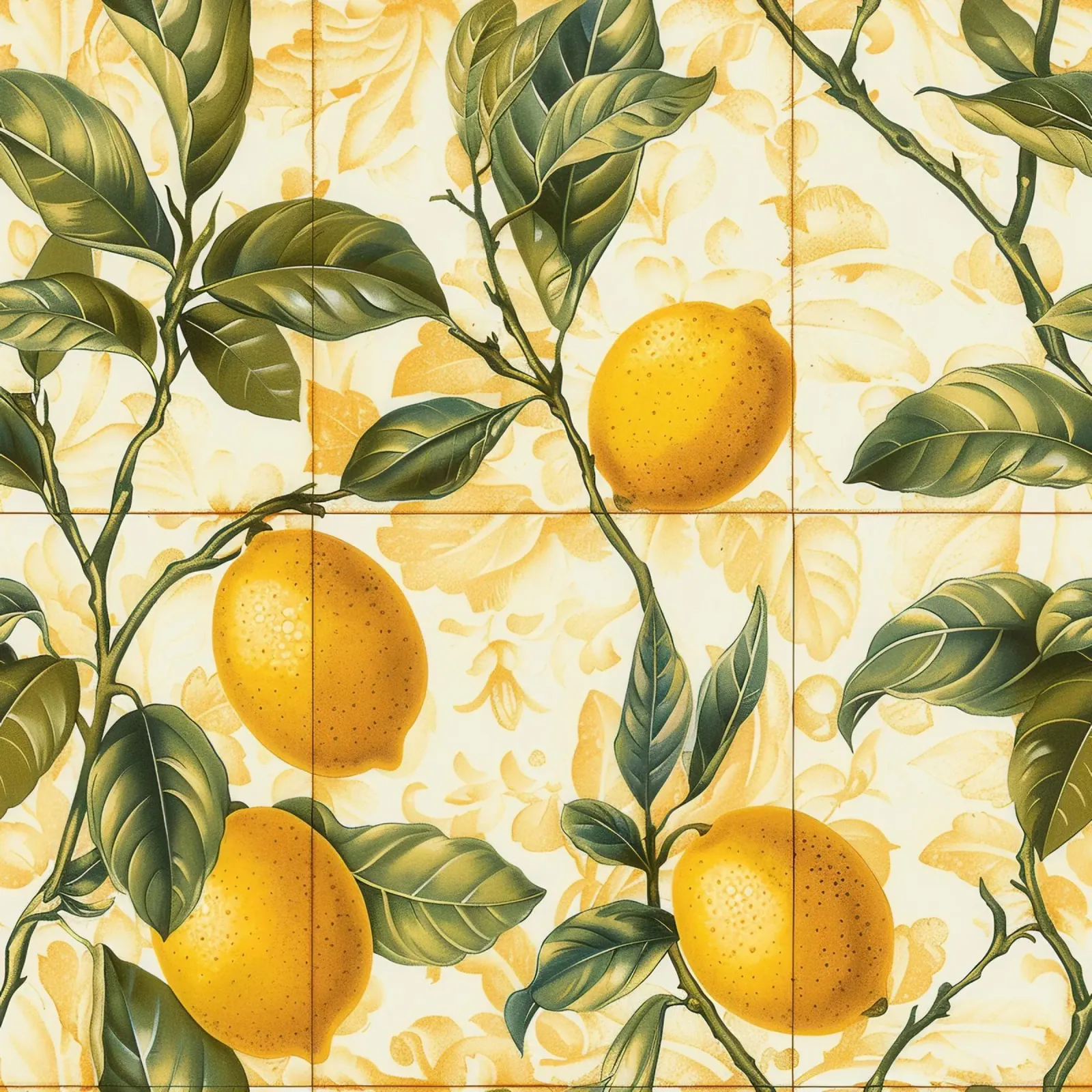 Piastrelle mediterranee agli agrumi Limone barocco poster con telaio in plastica da Botanical Pattern House