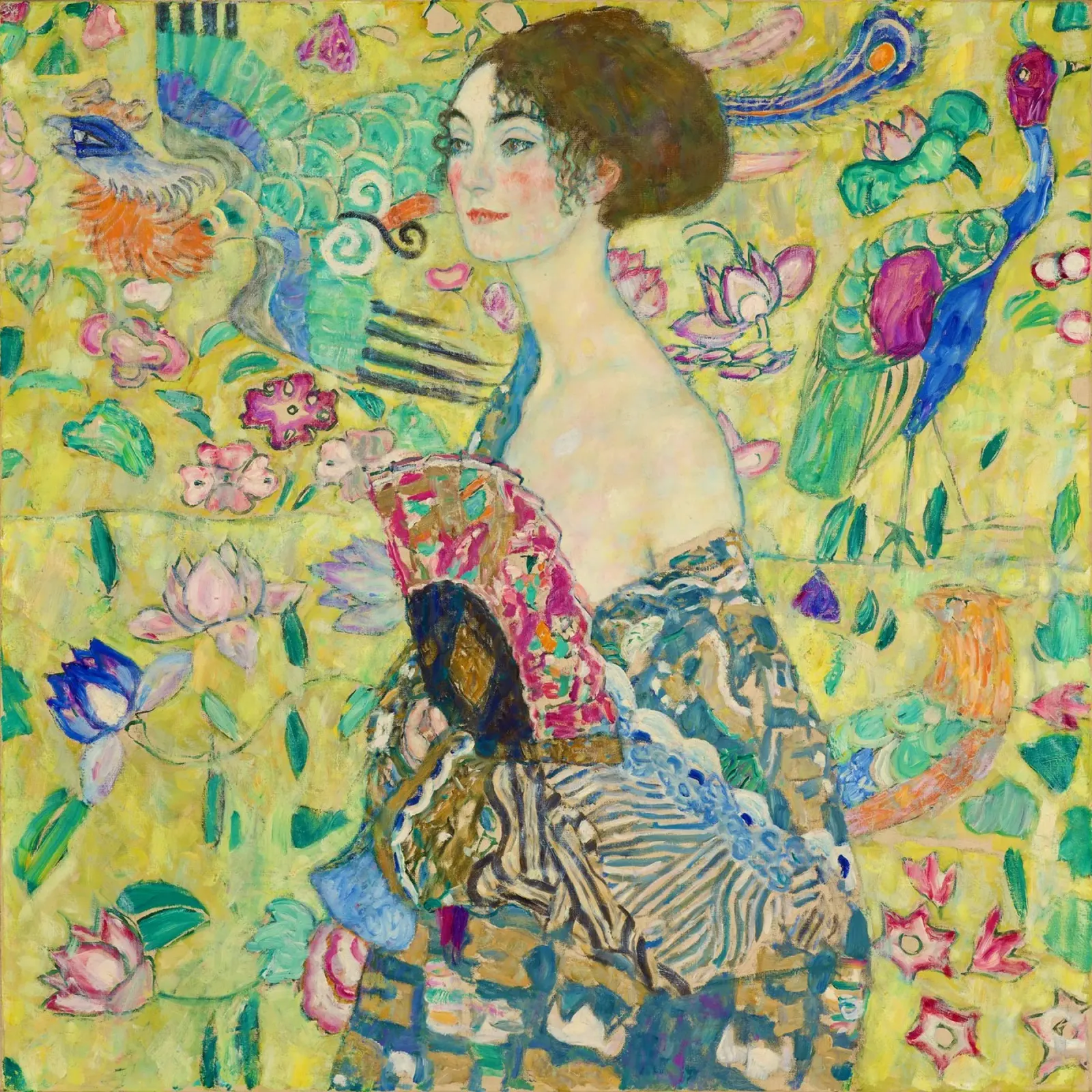 Signora con ventaglio di Gustav Klimt poster con telaio in alluminio da Venus Art