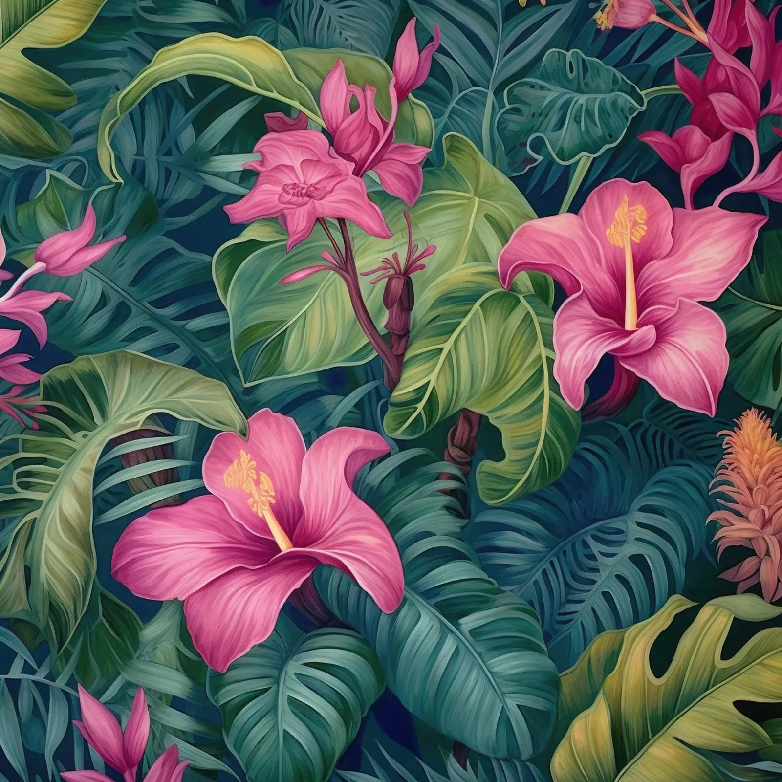 Paradiso dei fiori tropicali poster con telaio in plastica da Botanical Pattern House