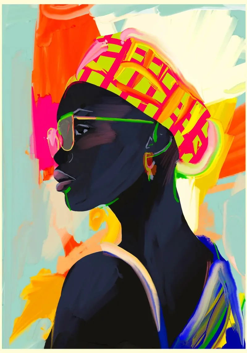 Ritratto di ragazza d'arte astratta 4 poster con telaio in alluminio da ThingDesign