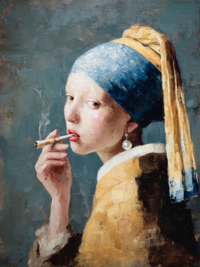Il fumo della Ragazza con l'orecchino di perla di Vermeer poster con telaio in plastica da Modern Muse