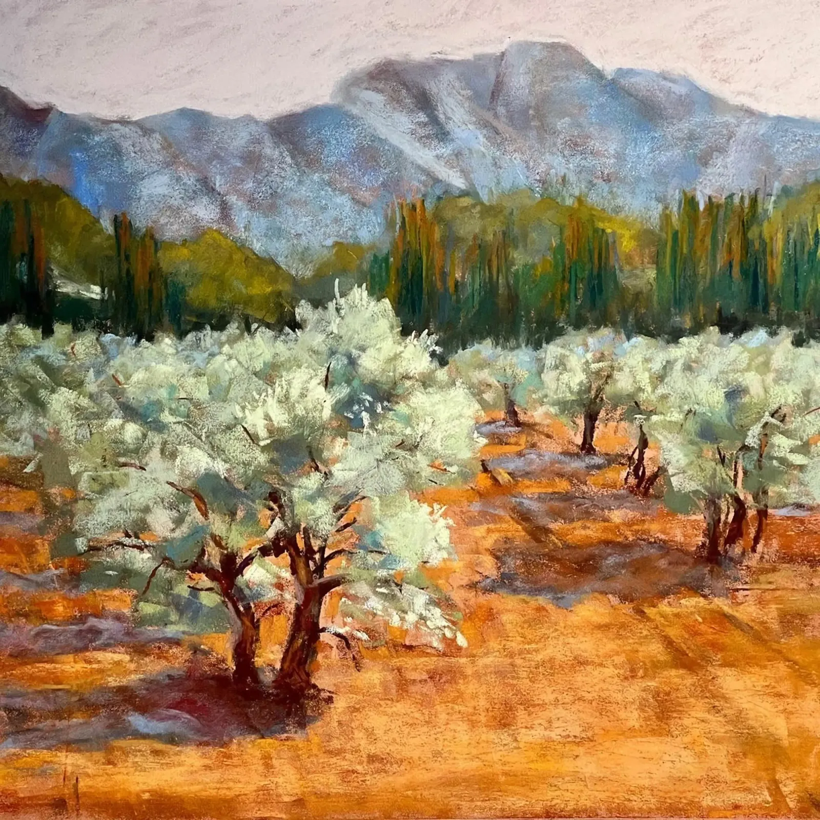 trees mountains canvas with Floater frame by Karl Martin