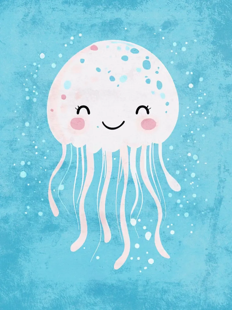 medusa oceano sott'acqua sorridente poster con telaio in legno da Courtney Ohling