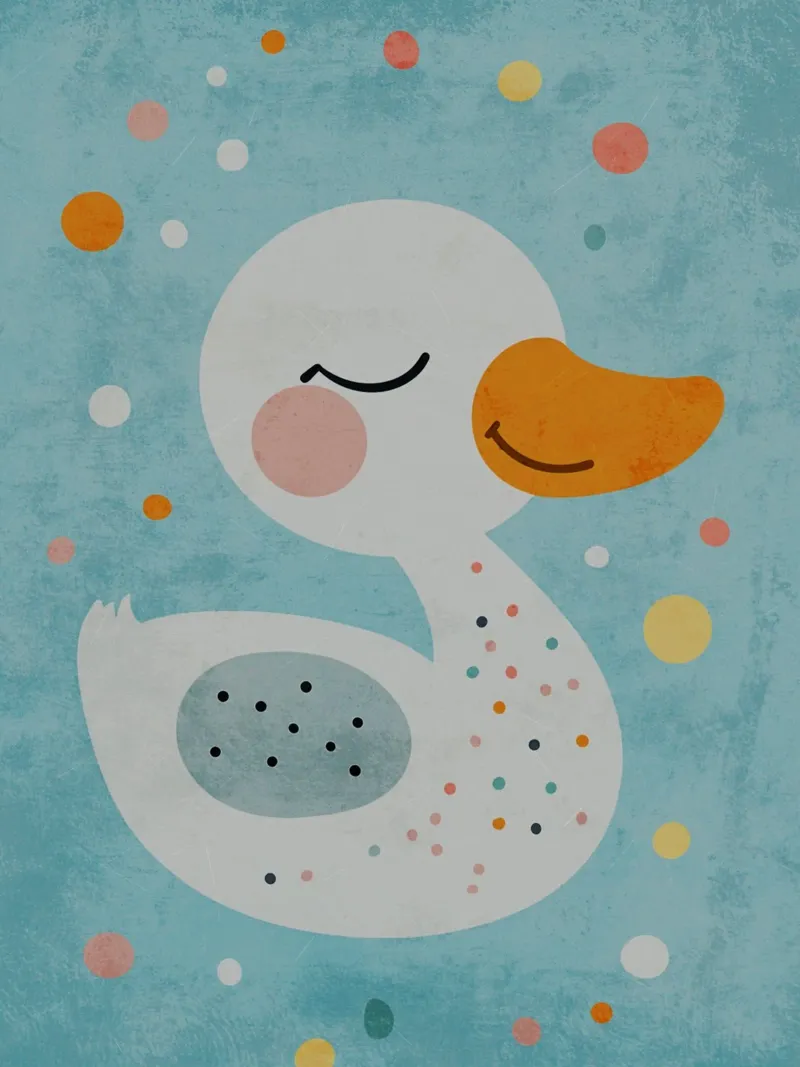 anatra simpatico uccello cartone animato becco arancione poster con telaio in alluminio da Courtney Ohling