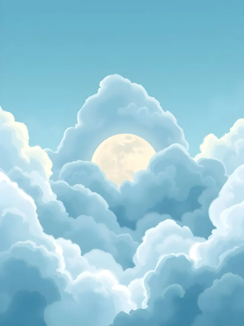 Luna eterea tra soffici nuvole, tela con Cornice a cassetta da Artistic-shop