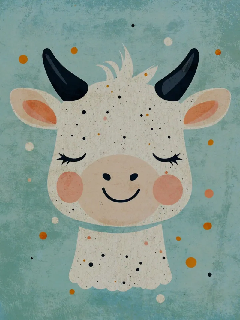 mucca cartone animato animale carino illustrazione poster con telaio in alluminio da Courtney Ohling