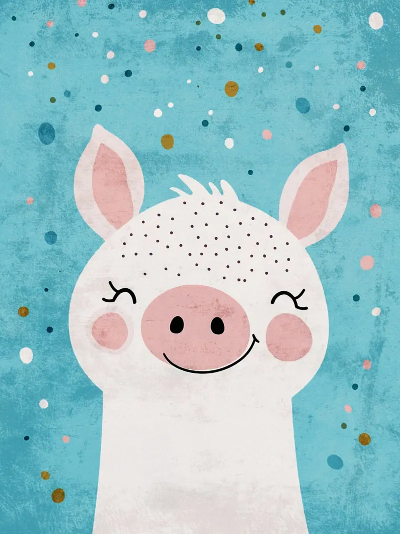 animale maiale baffi naso sorridente poster con telaio in legno da Courtney Ohling