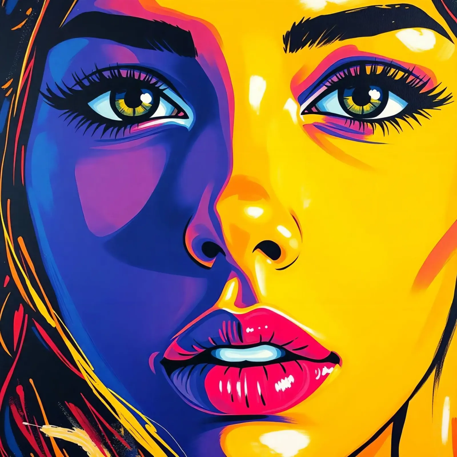 Woman's Face with Yellow and Purple Color art canvas with Floater frame by DesignDoodle