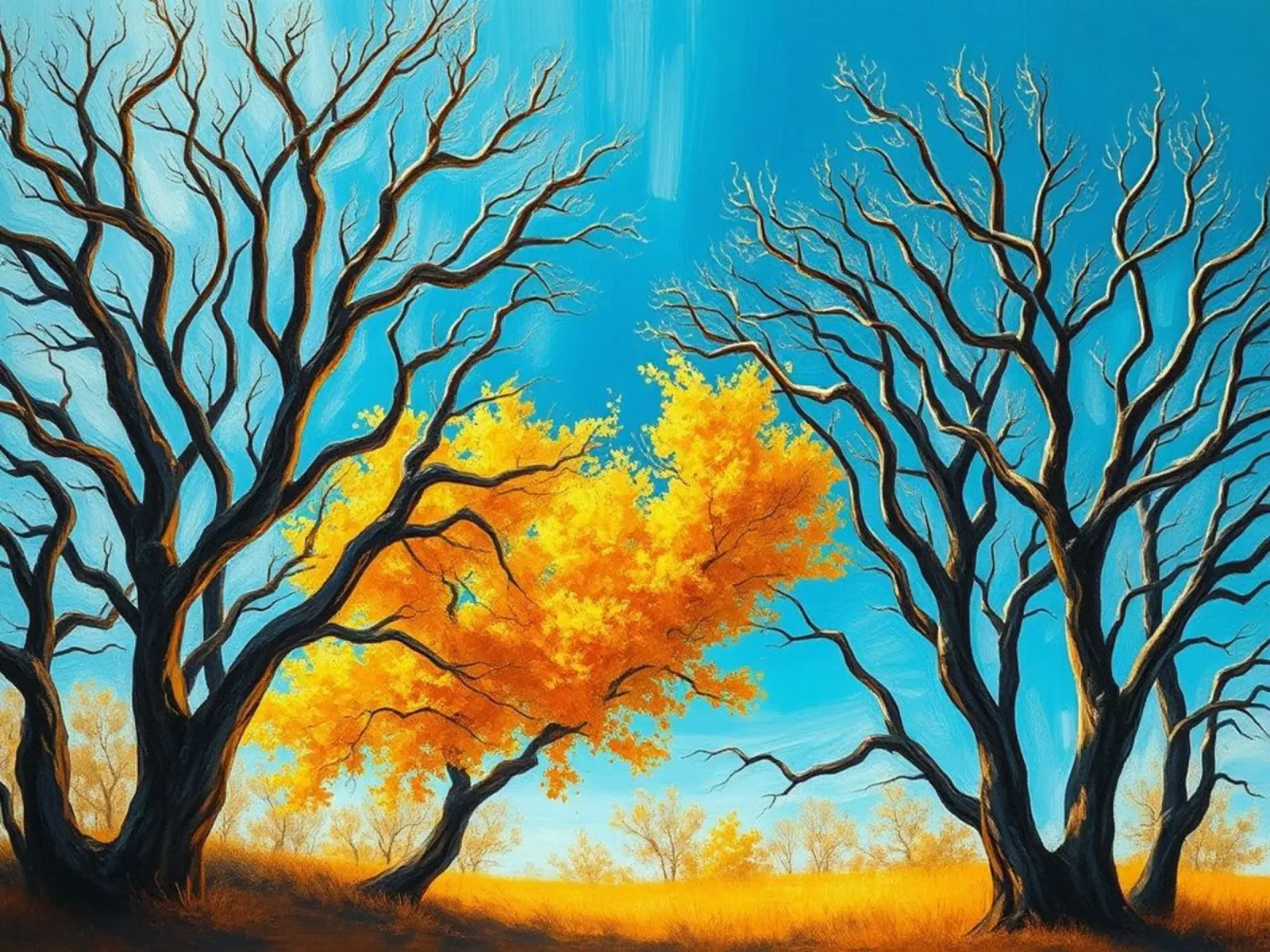 A Vibrant Impressionist Landscape of Bare Branches and a Lu canvas with Floater frame by Artistic-shop