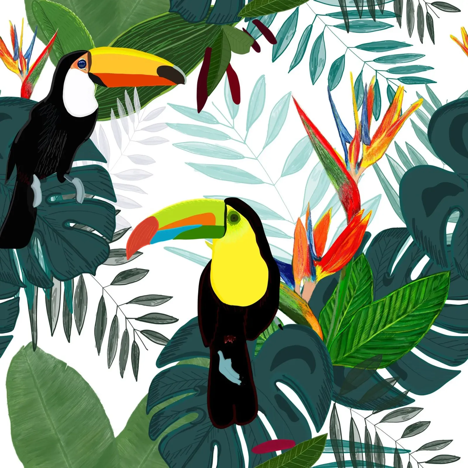 Toucan Bird Of Paradise canvas with Floater frame by gulsengunel