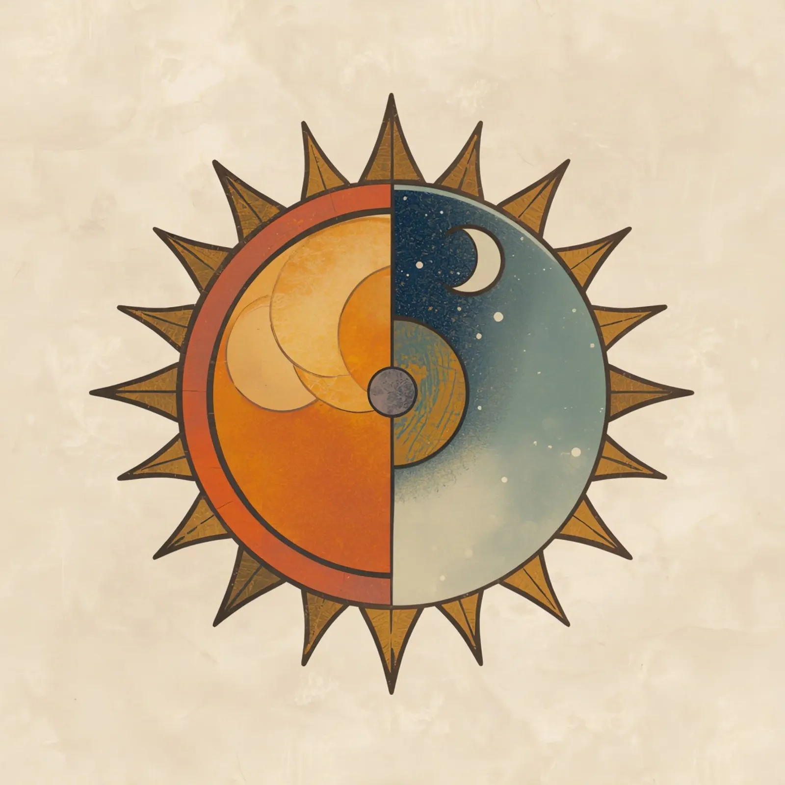 Sole stilizzato con metà giorno e metà notte Design circolare poster da DesignDoodle