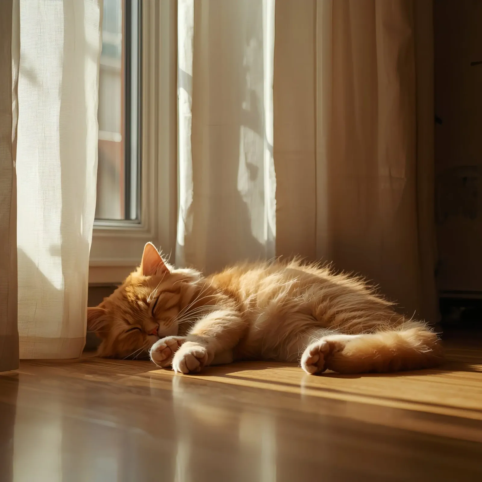 Orange Cat Sleeping on Floor Near Window canvas with Floater frame by DesignDoodle