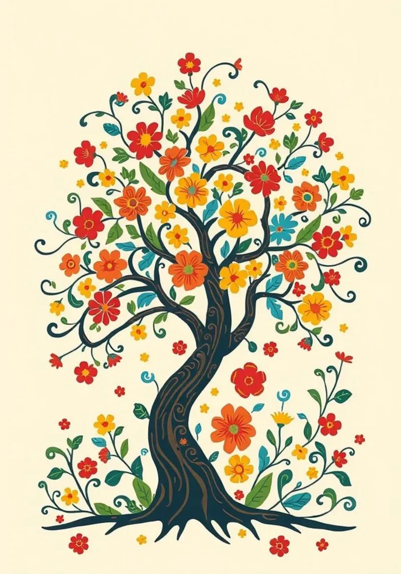Stravagante albero della vita con fiori di arte popolare e fiori di cigno. poster con telaio in plastica da Artistic-shop