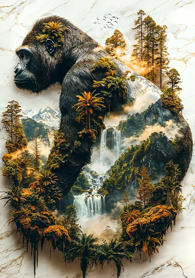 The Gorilla's Verdant Reign poster con telaio in legno da Pixaverse