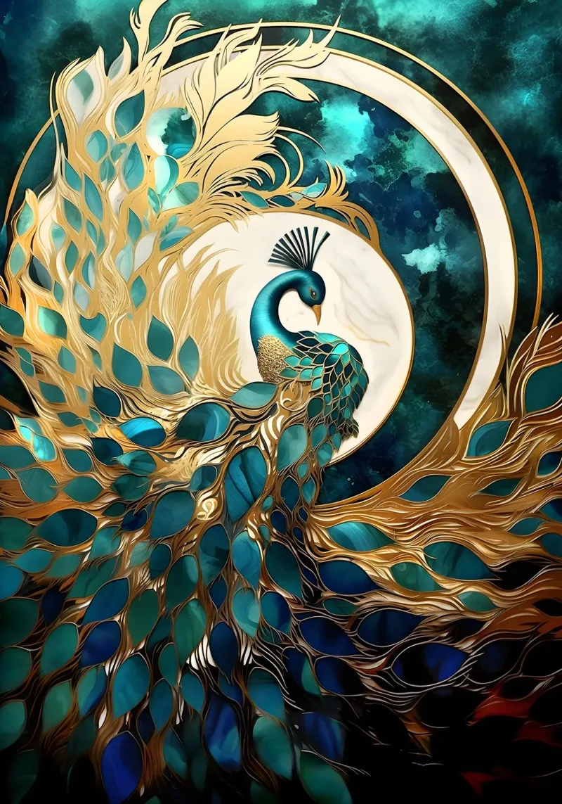 Abstract Peacock Kintsugi poster da Pixaverse