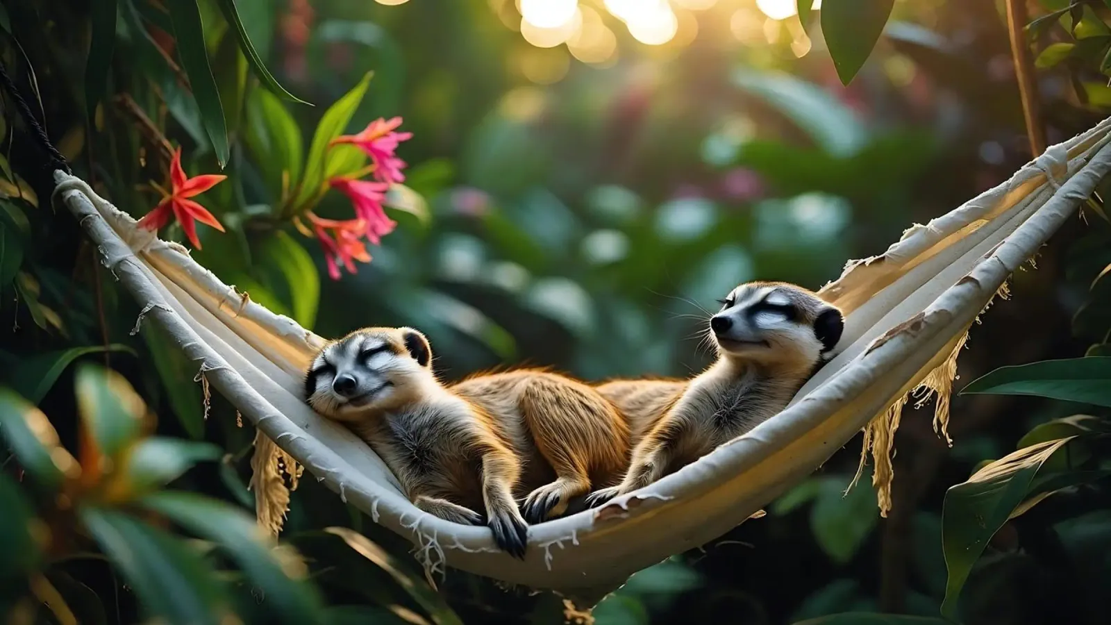 🌿🌺 Meerkats | Together in relaxation mode (1) canvas by Trinkets NL Design Studio