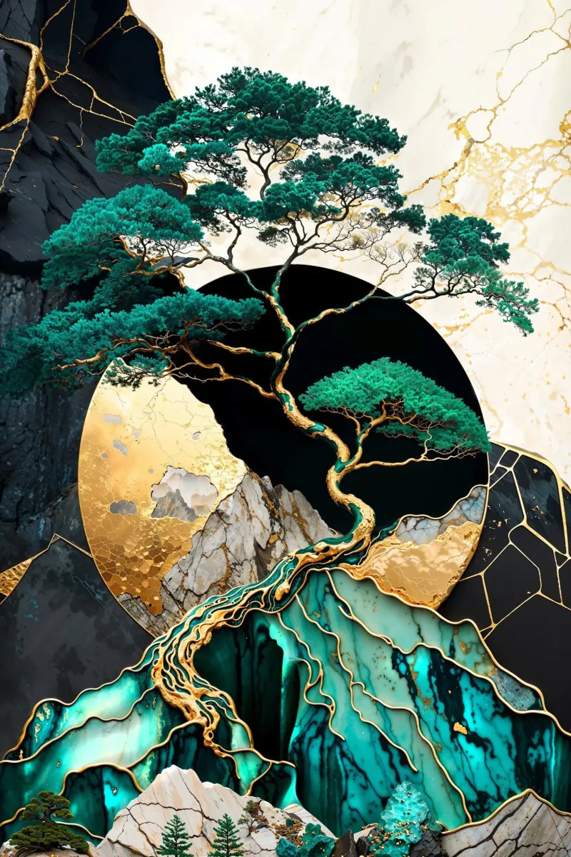 Golden Bonsai Tree Summit poster da Pixaverse
