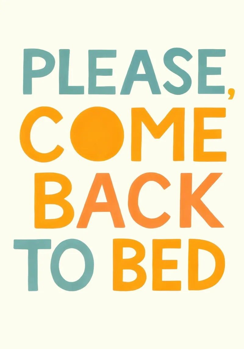Please Come Back to Bed poster con telaio in legno da Attaboy Dsgn