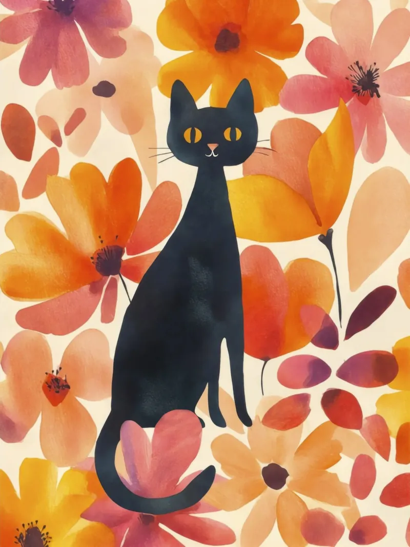 Gatto magico boho in fiore poster con telaio in legno da Andrea Haase Animal Love