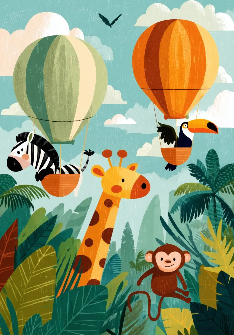 Balloon Buddies in the Jungle tela con Cornice a cassetta da Kiara