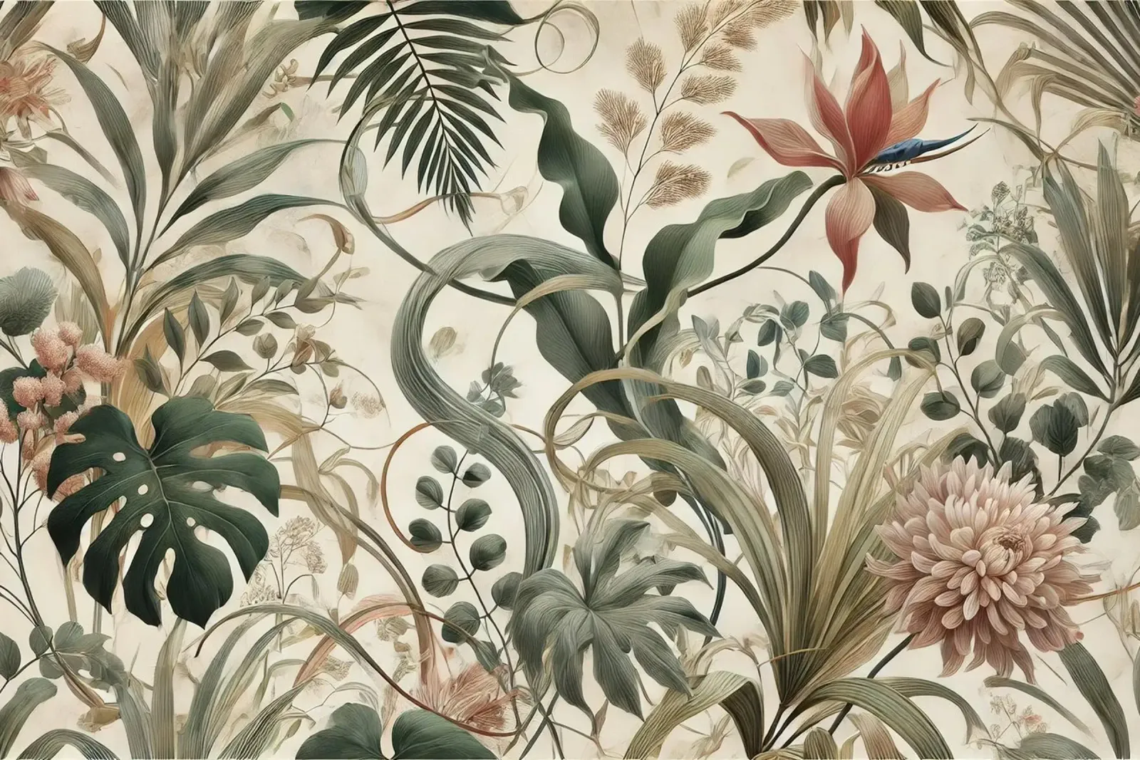 Floating Botanical canvas with Floater frame by Chromatic Fusion Studio